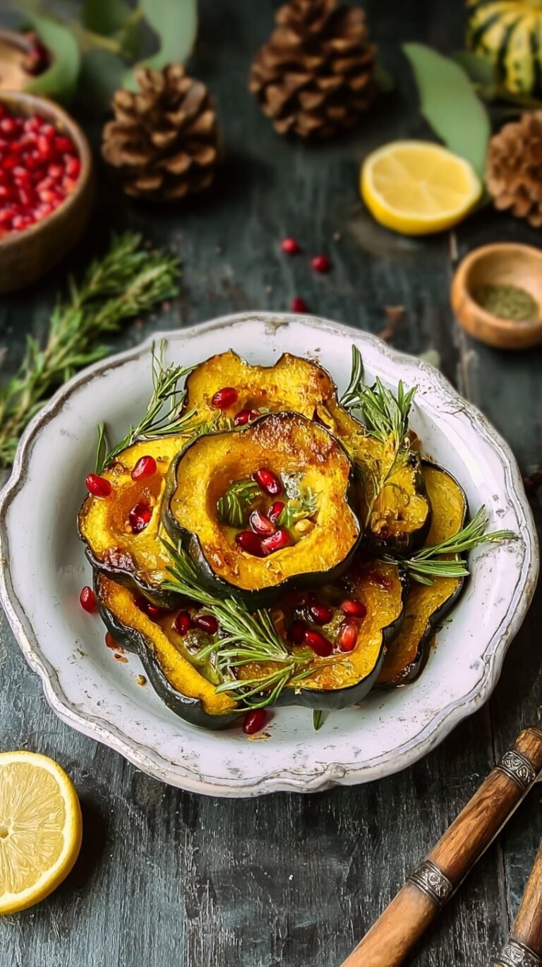 Slices of roasted acorn squash with maple glaze and toasted pecans on a baking sheet