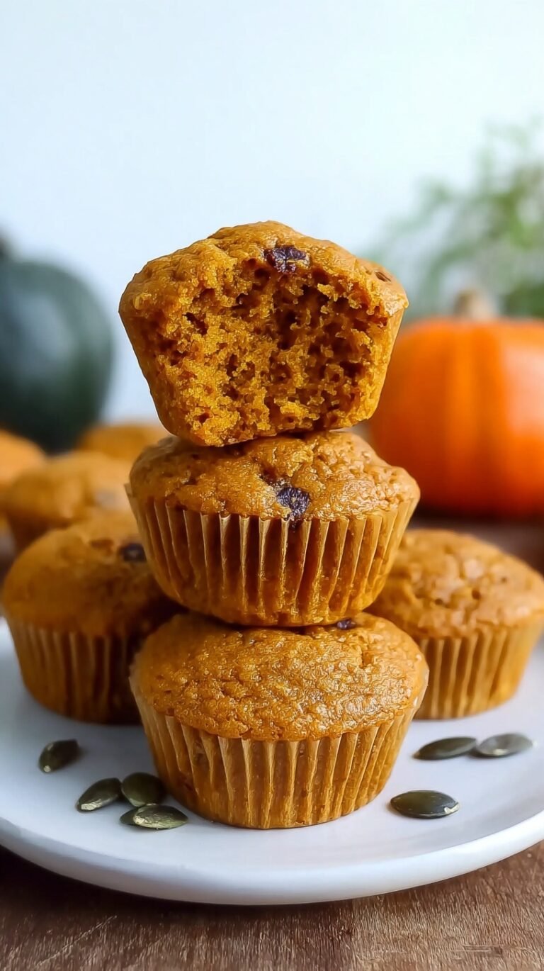 A stack of golden brown healthy pumpkin muffins on a cooling rack with chocolate chips