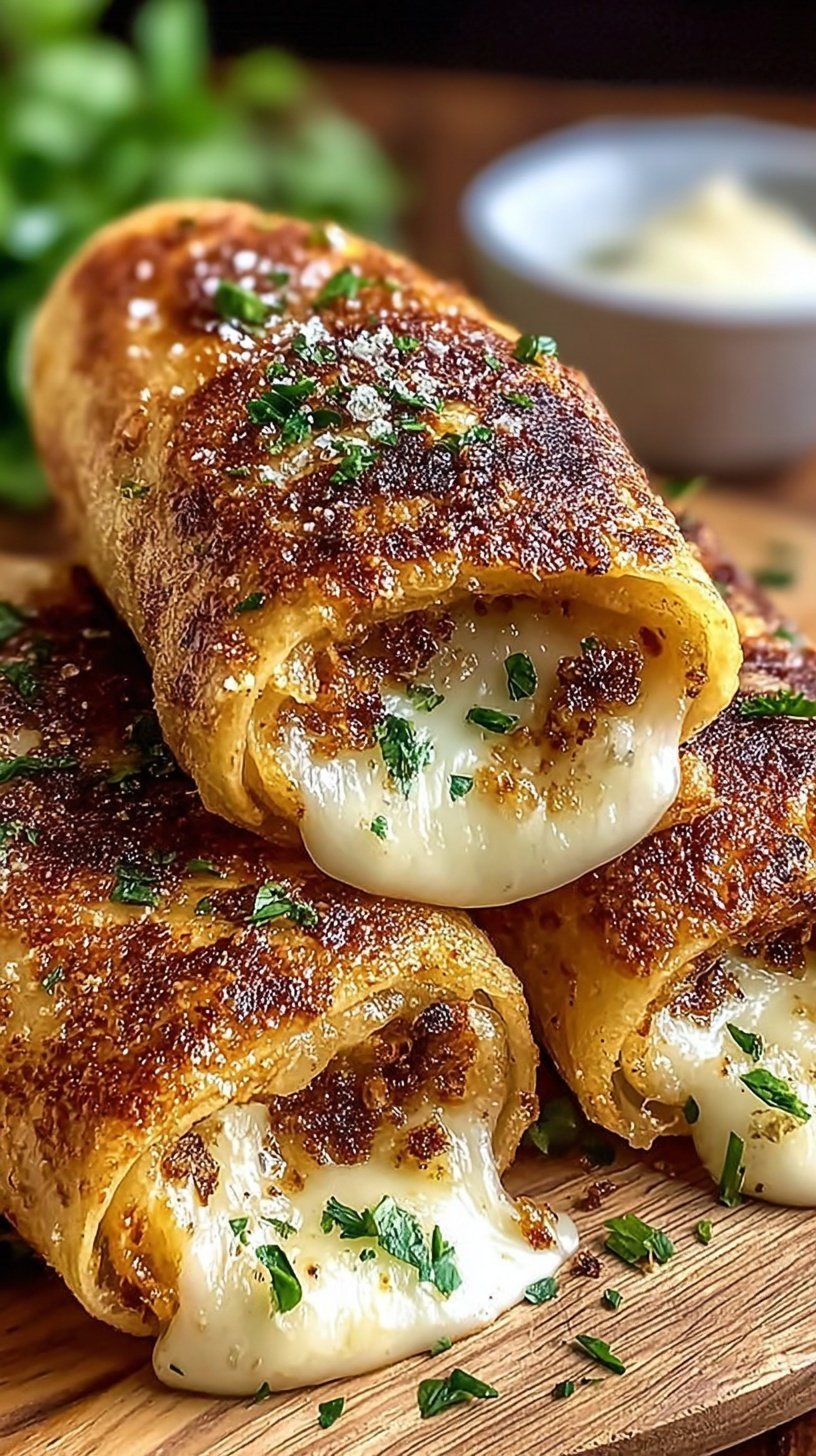 Golden brown cheesy garlic butter rollups on a baking sheet sprinkled with fresh parsley and parmesan cheese