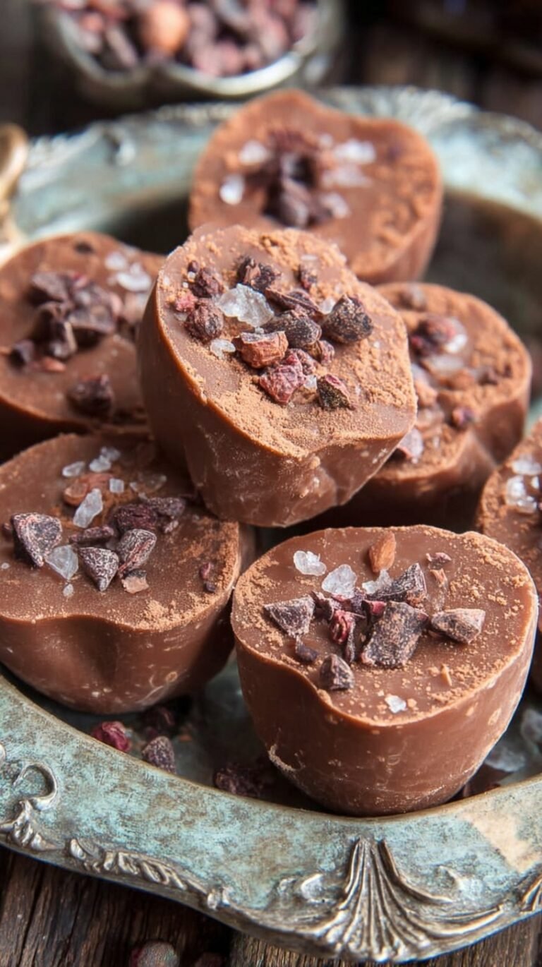 A tray of smooth, dark chocolate cocoa fat bombs in mini liners on a marble surface.