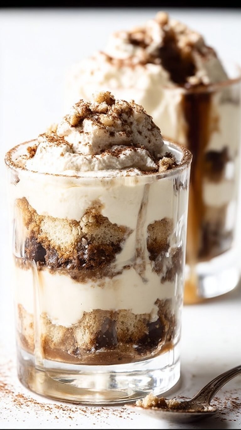 A slice of Keto Tiramisu with layers of cream and cocoa powder on a white plate