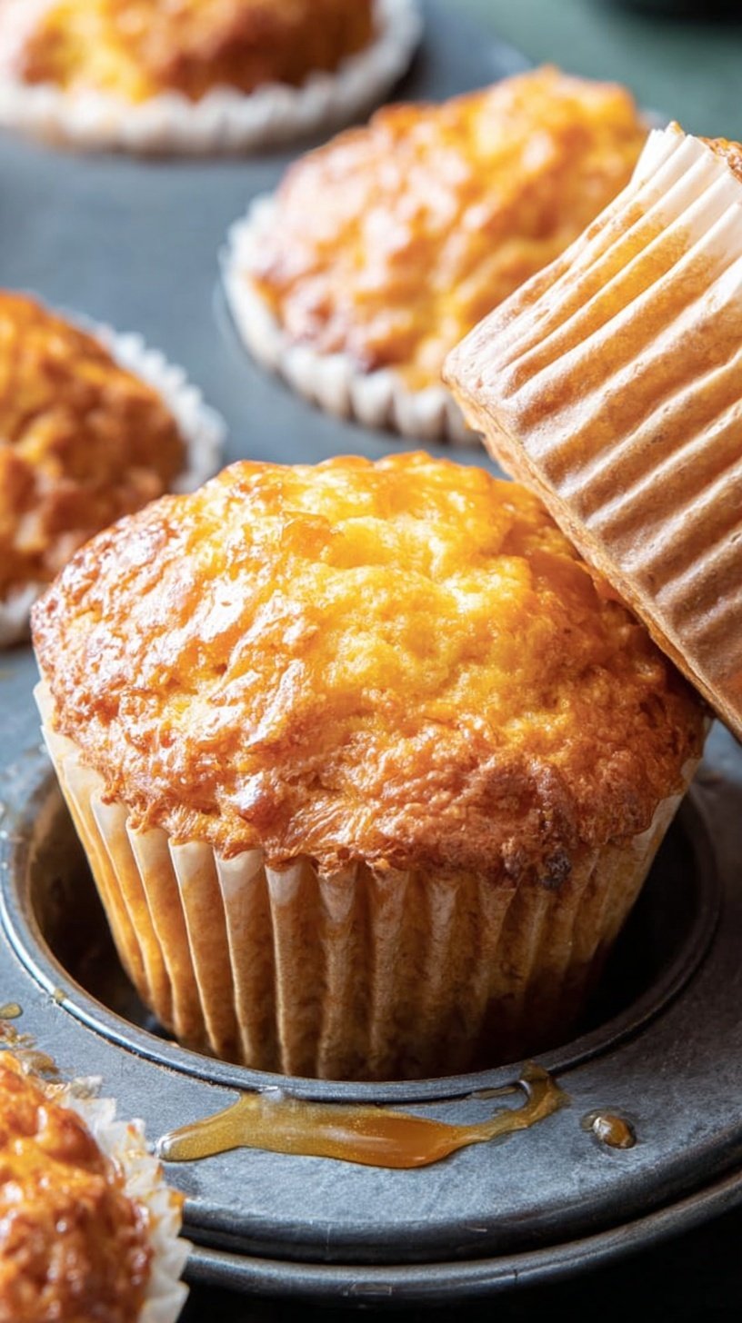 Golden brown Marmite muffins topped with melted cheddar cheese on a wire rack