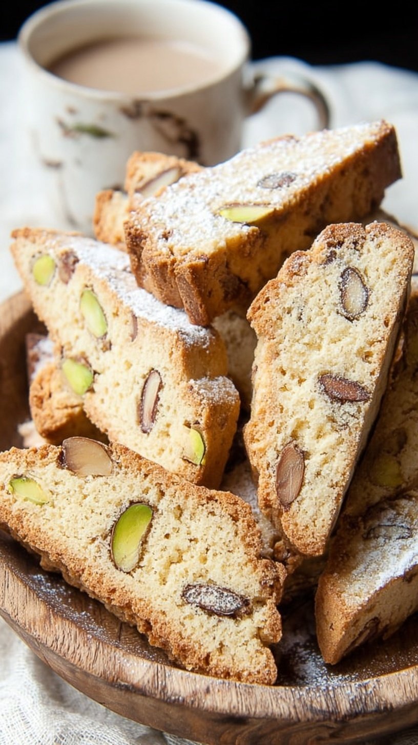 Golden brown keto almond biscotti slices with toasted almonds on a cooling rack