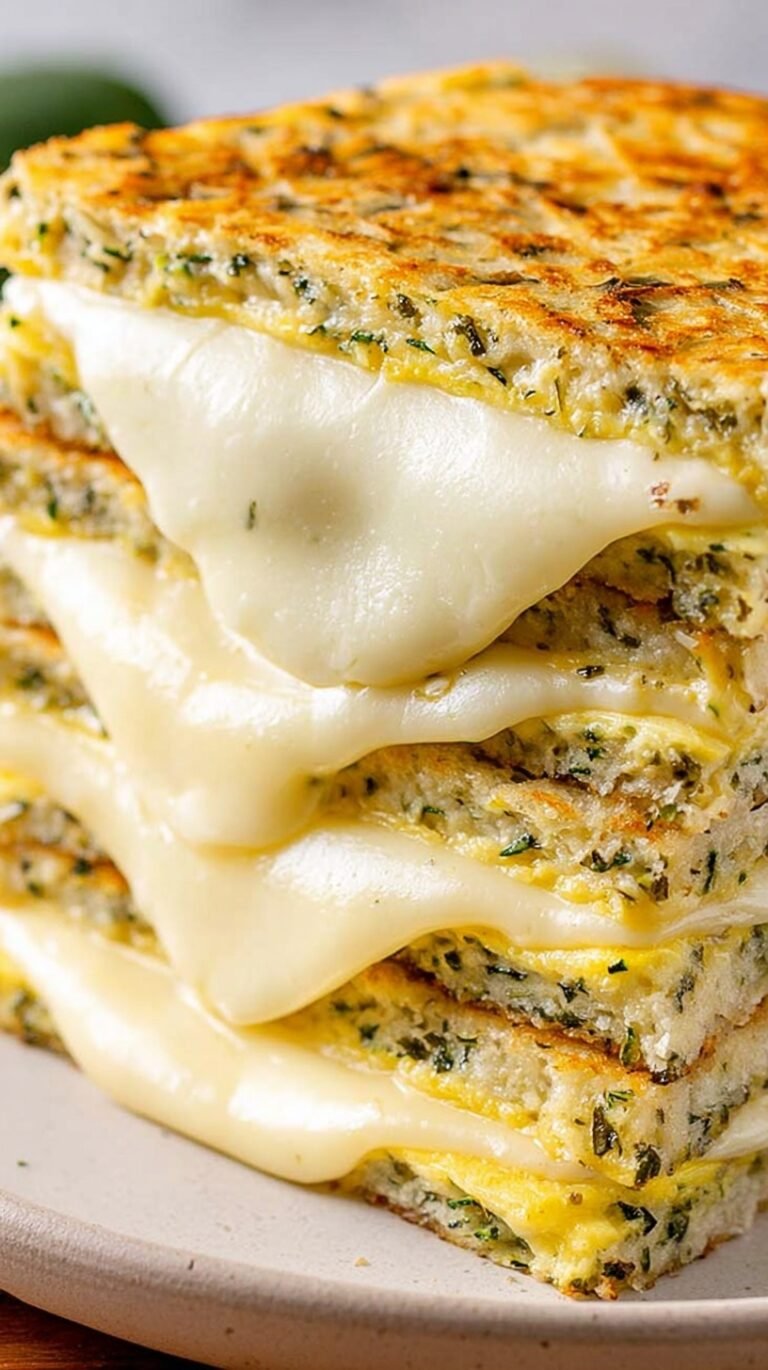 A golden brown sourdough grilled cheese sandwich filled with melted white cheddar and sautéed zucchini rounds.