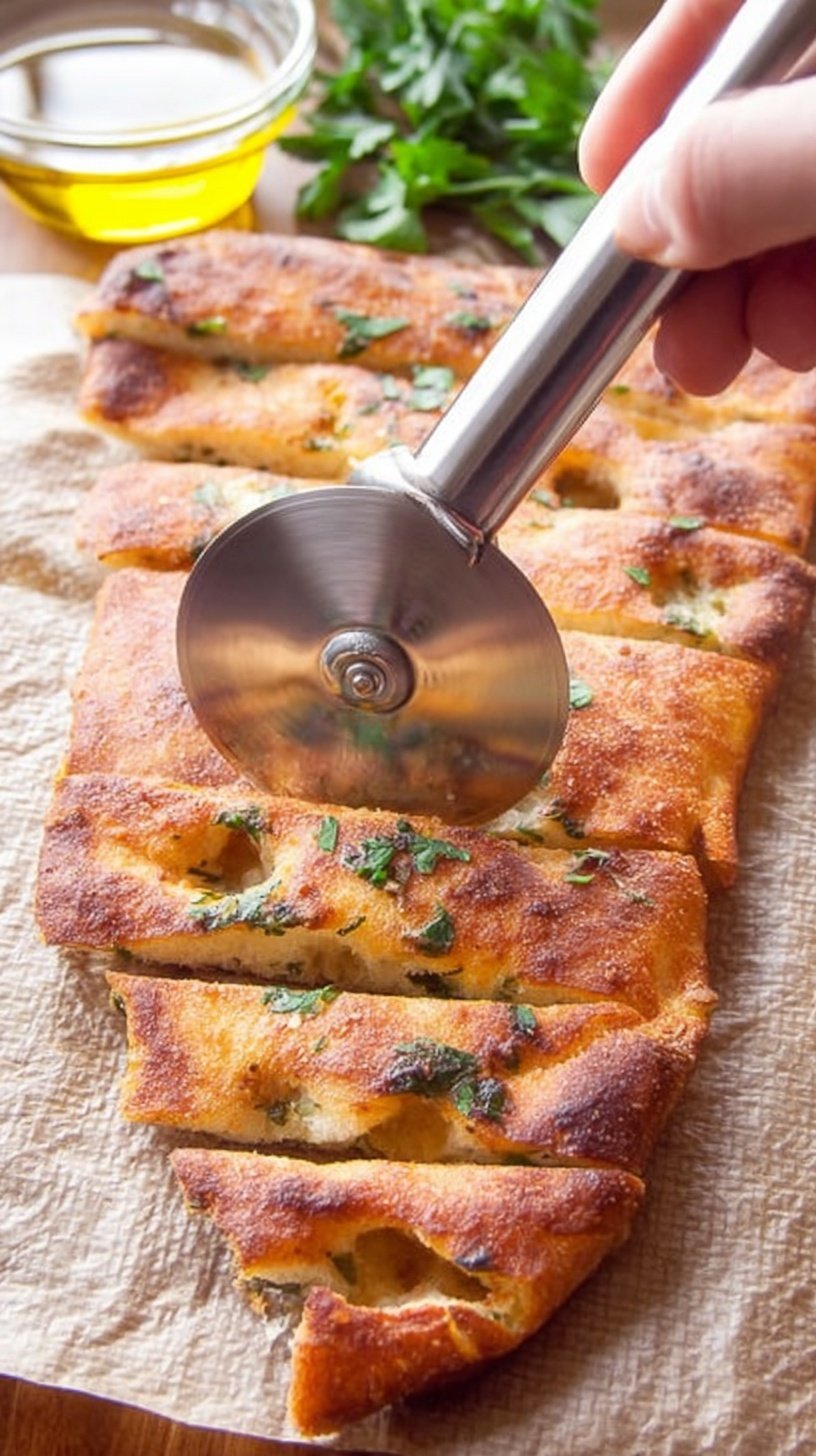 Golden brown keto garlic bread with melted butter, minced garlic, and fresh parsley on a baking sheet.