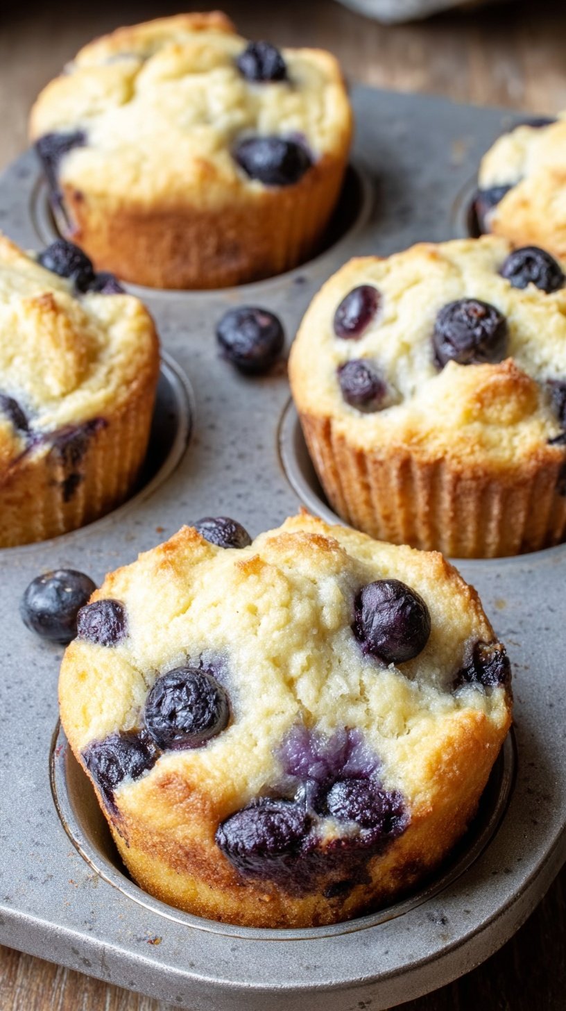 Freshly baked coconut flour blueberry muffins in paper liners on a wire cooling rack