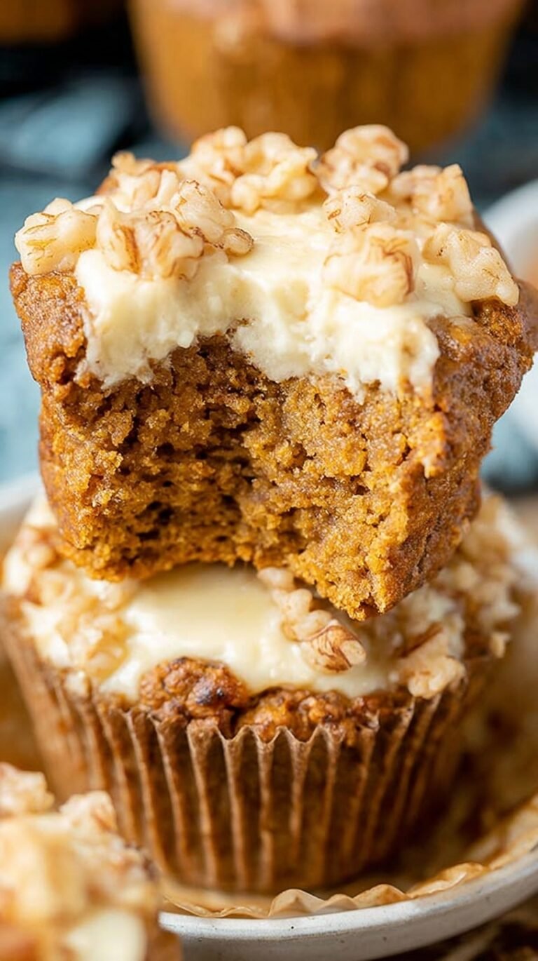 Golden brown keto pumpkin muffins with a hidden cream cheese center on a cooling rack.