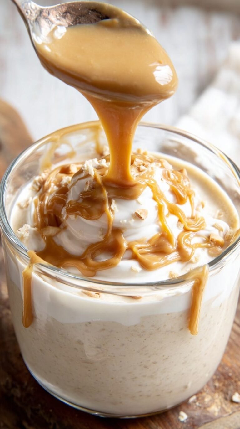 A bowl of creamy peanut butter yogurt topped with banana slices and cinnamon.