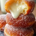 Golden brown Korean Milk Cream Donuts filled with fluffy white whipped cream and dusted with sugar