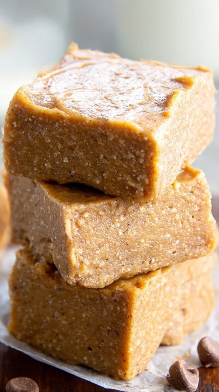 Squares of creamy keto peanut butter fudge on a wooden board with parchment paper