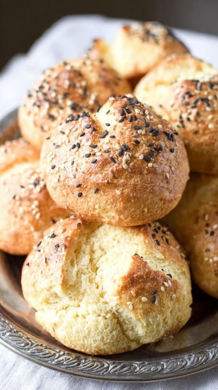 Golden brown keto dinner rolls with a glossy egg wash finish on a baking sheet