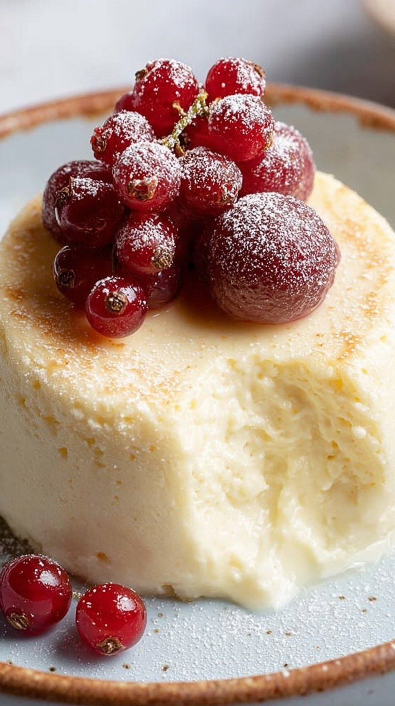 A creamy keto mug cheesecake topped with fresh berries in a white ceramic mug.