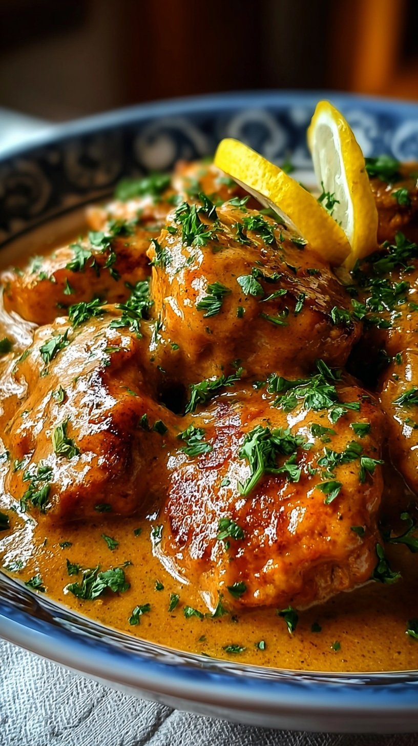 Golden pan-seared chicken breasts glazed with a glossy honey cinnamon butter sauce in a cast iron skillet.