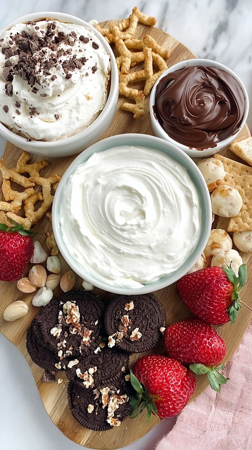 A bowl of creamy vanilla protein cheesecake dip served with fresh sliced strawberries and apple wedges.