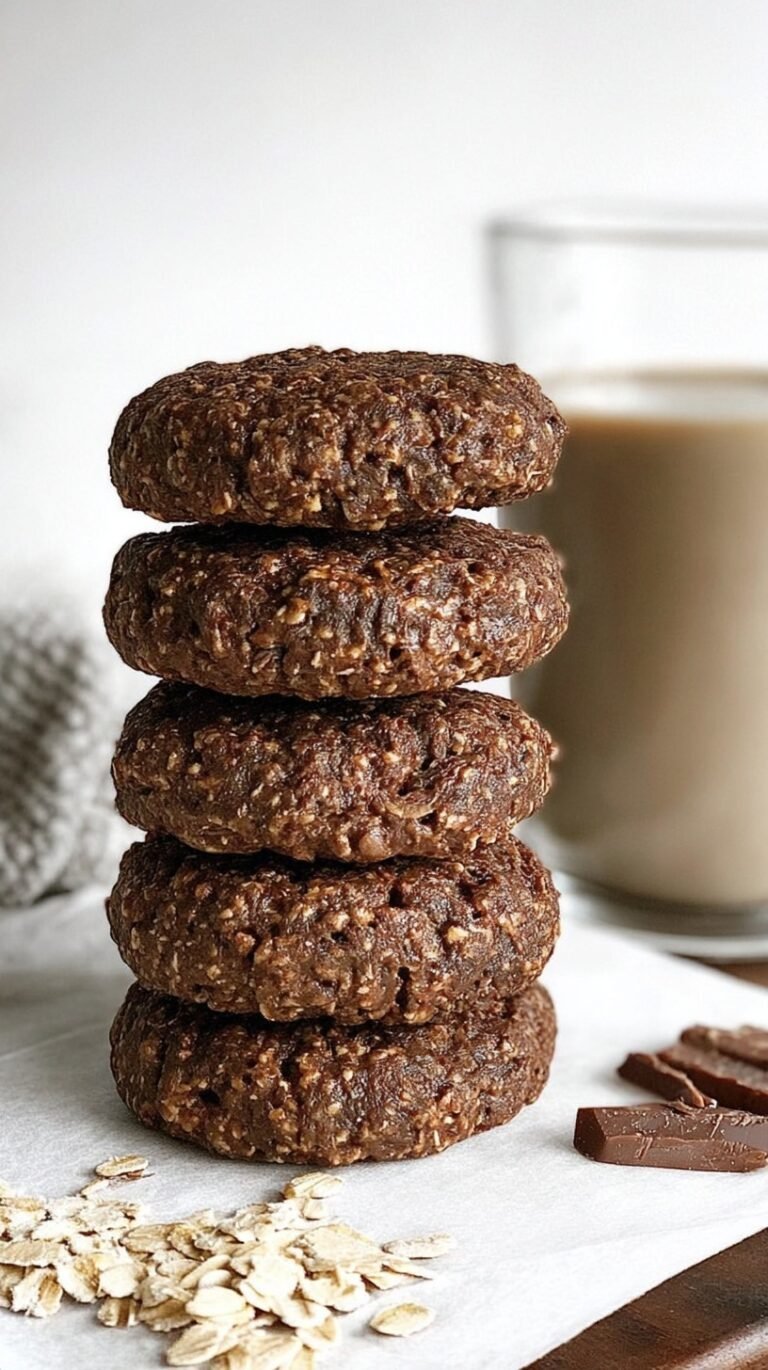 A stack of dark chocolate hazelnut oatmeal cookies on a white plate