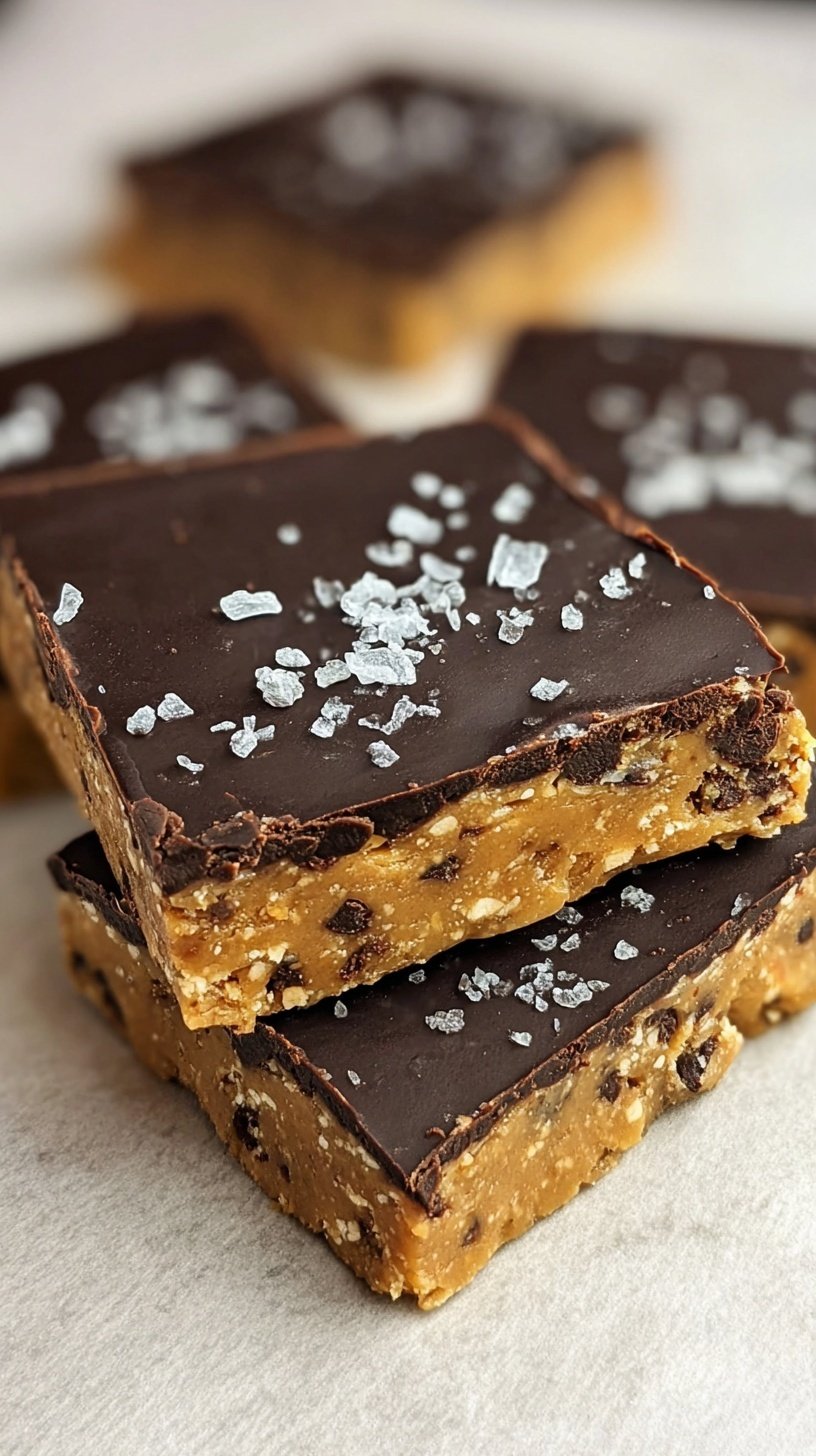 Sliced chickpea cookie dough protein bars with chocolate chips on parchment paper
