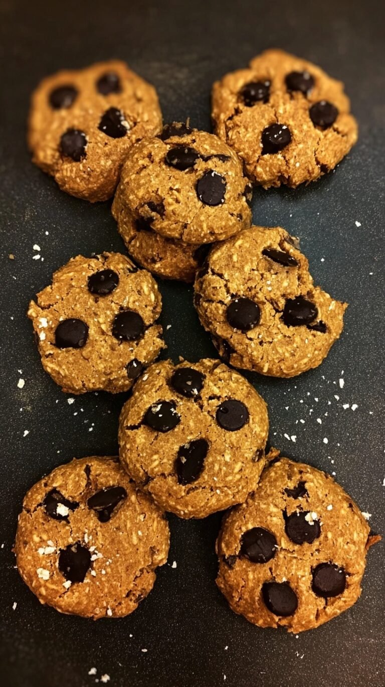 A tray of golden brown chickpea chocolate chip cookies with melted dark chocolate