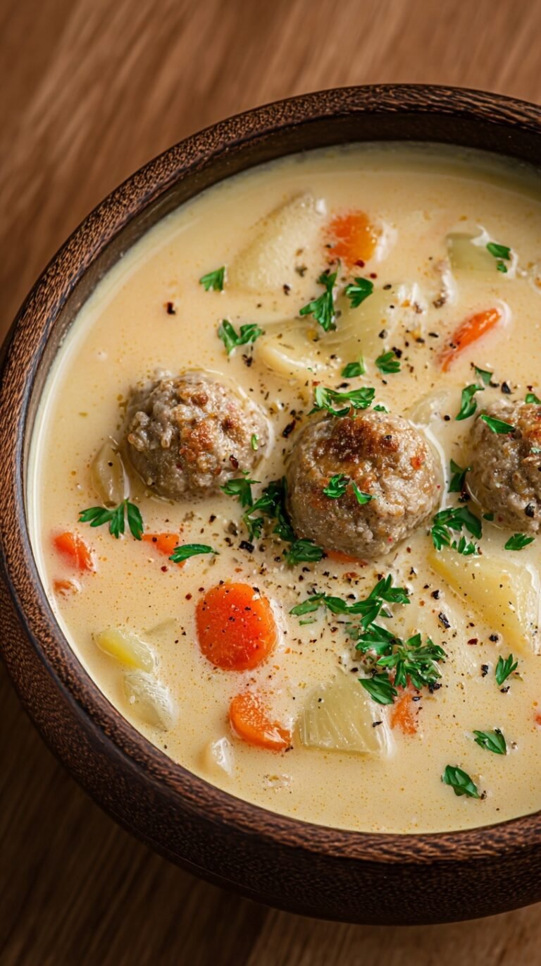 A bowl of creamy soup with Italian sausage, cubed potatoes, and green kale garnished with parmesan cheese.
