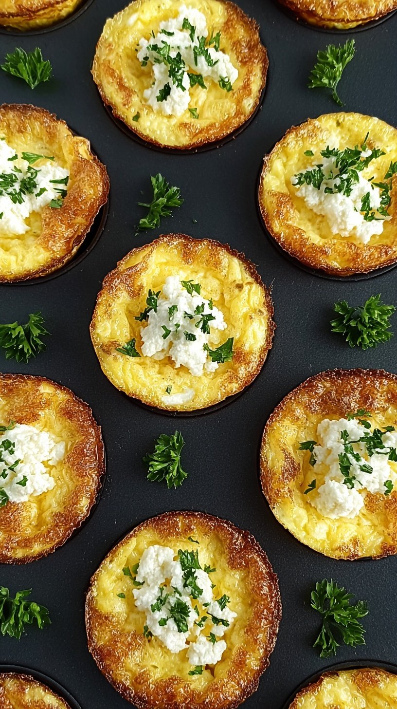 Golden brown cottage cheese egg bites in a silicone muffin tin