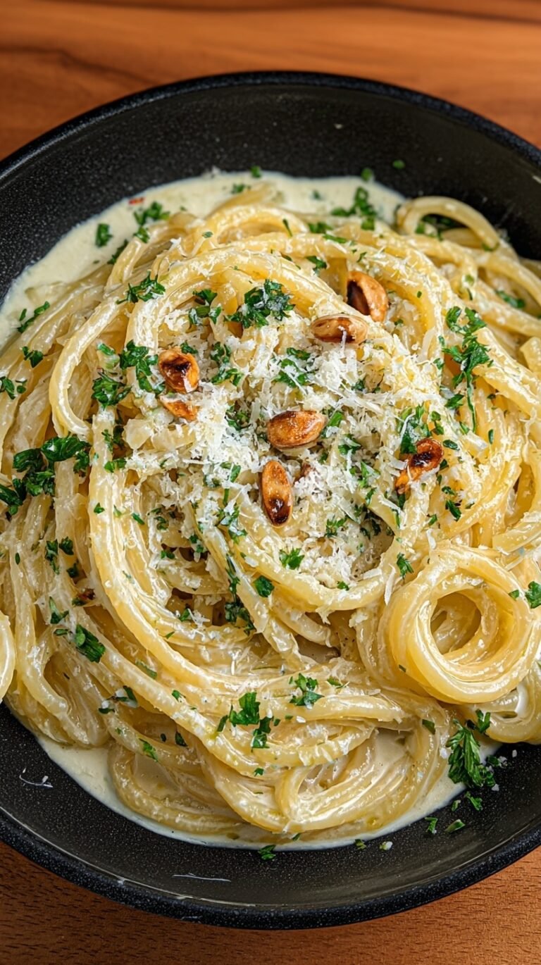 A large skillet filled with one pan garlic and herb pasta, cherry tomatoes, and fresh basil.