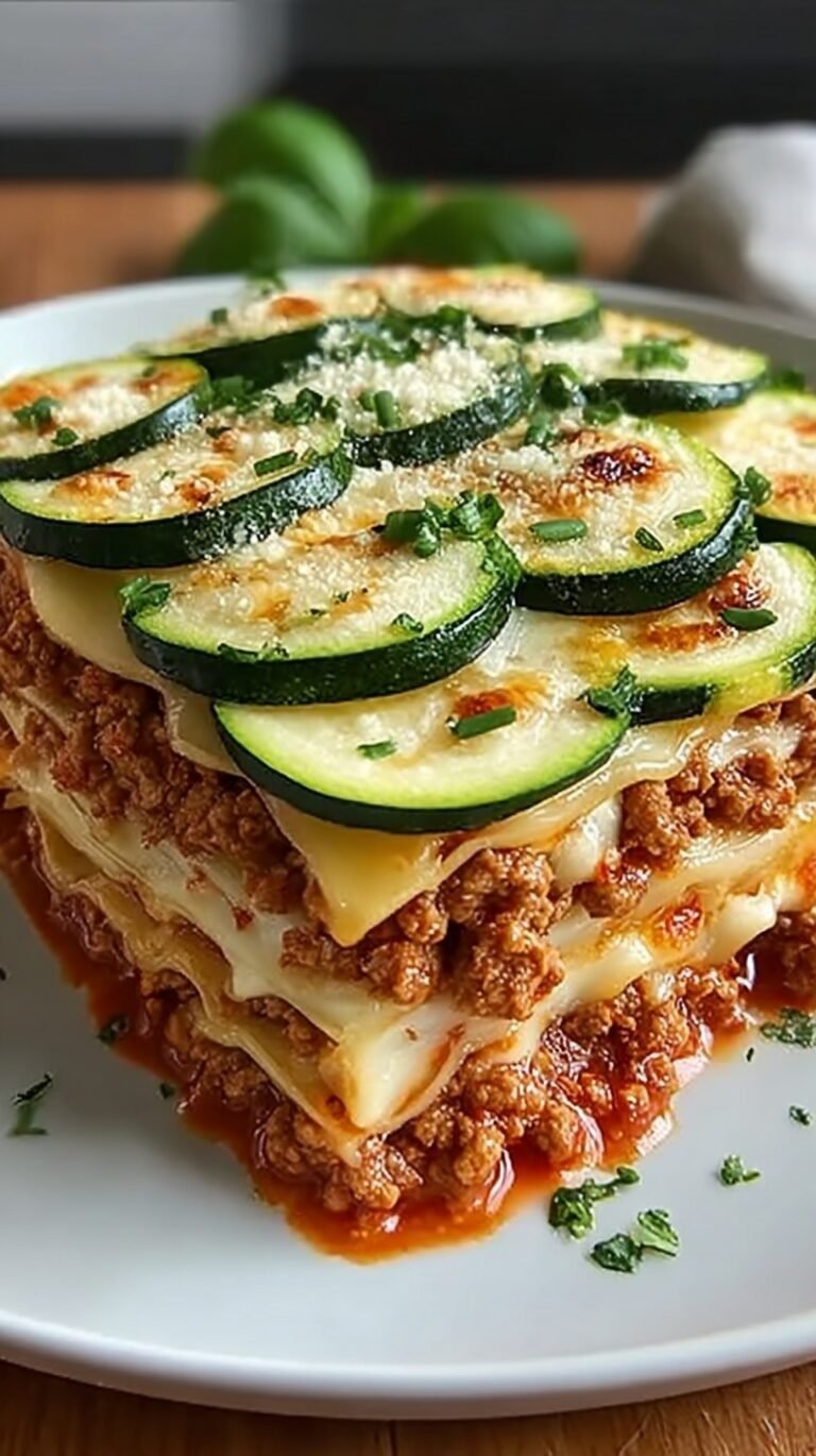 A bubbling dish of healthy zucchini lasagna with melted mozzarella cheese and fresh parsley