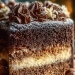 A multi-layered Egyptian Hazelnut Cake with golden hazelnut meringue and creamy custard filling.