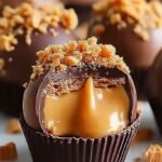 Chocolate covered peanut butter balls topped with crushed Butterfinger candy
