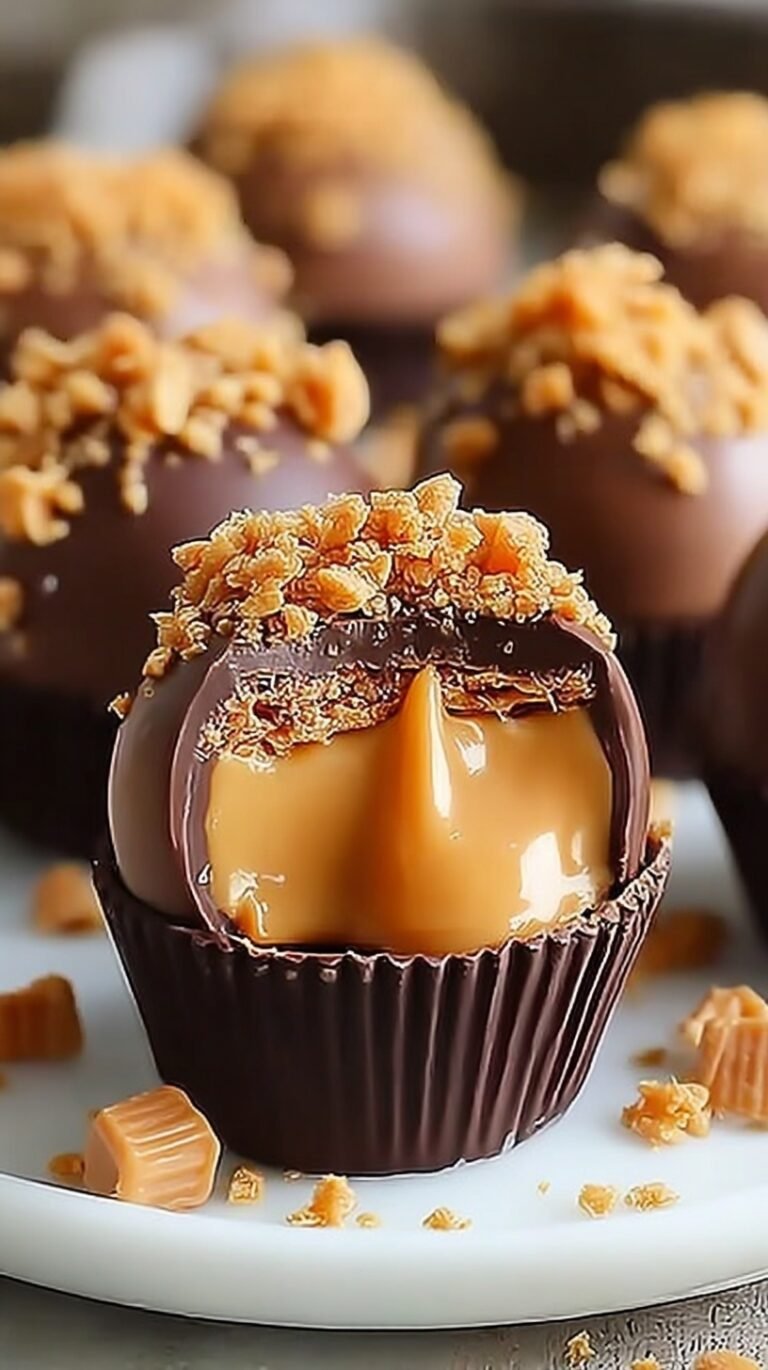Chocolate covered peanut butter balls topped with crushed Butterfinger candy