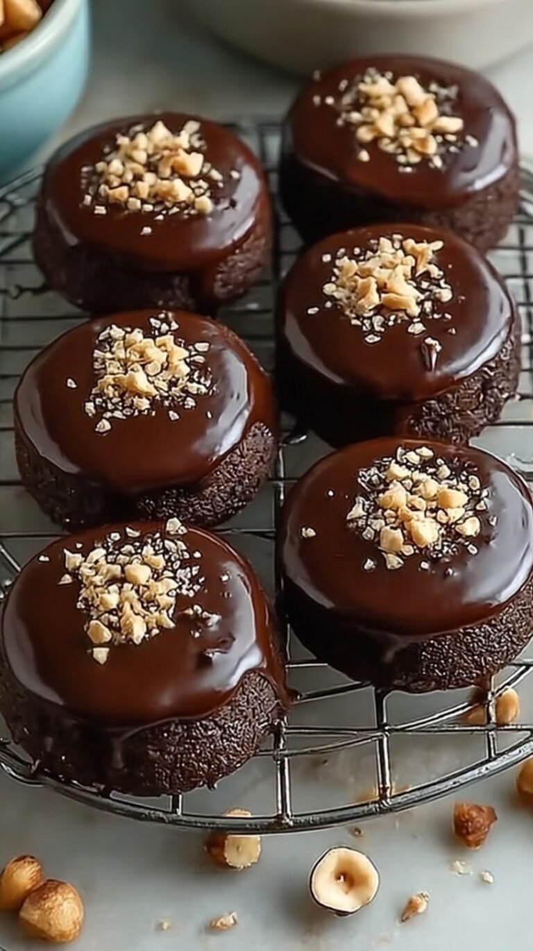 Golden brown chocolate hazelnut cookies dipped halfway in dark chocolate ganache on a parchment lined tray.