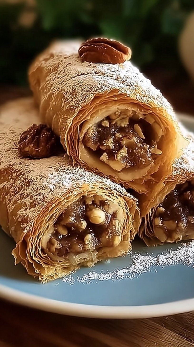 A plate of sliced Italian Nut Roll Cookies dusted with powdered sugar