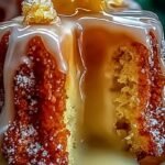 A golden brown Pineapple Upside-Down Cake with caramelized pineapple rings and bright red maraschino cherries on a white serving platter.