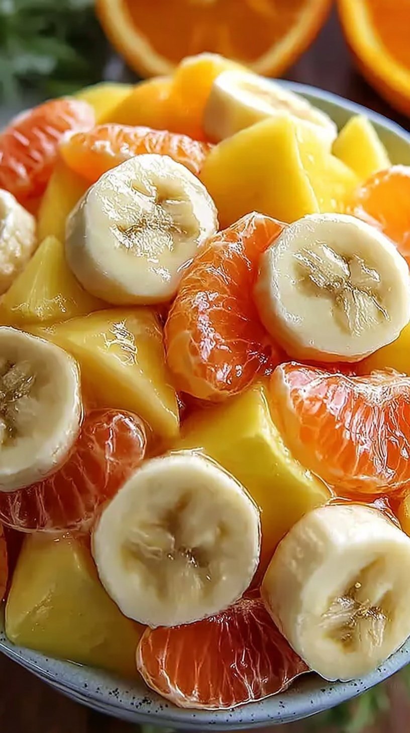 A vibrant yellow gelatin salad with bits of pineapple and shredded carrots served in squares on a white plate.