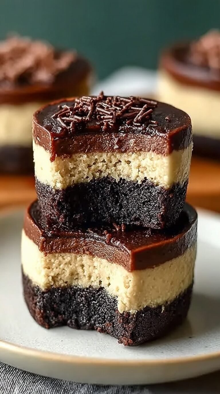 Ten mini brownie cheesecakes in paper liners on a cooling rack with creamy vanilla tops and dark chocolate bases.