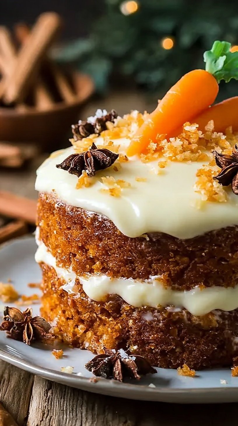 A two-layer carrot cake with thick cream cheese frosting and lime zest on a cake stand.