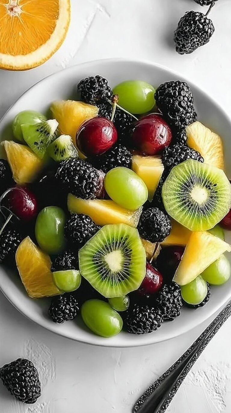 A vibrant bowl of green honeydew, kiwi, grapes, and apples tossed in a lime-mint dressing.