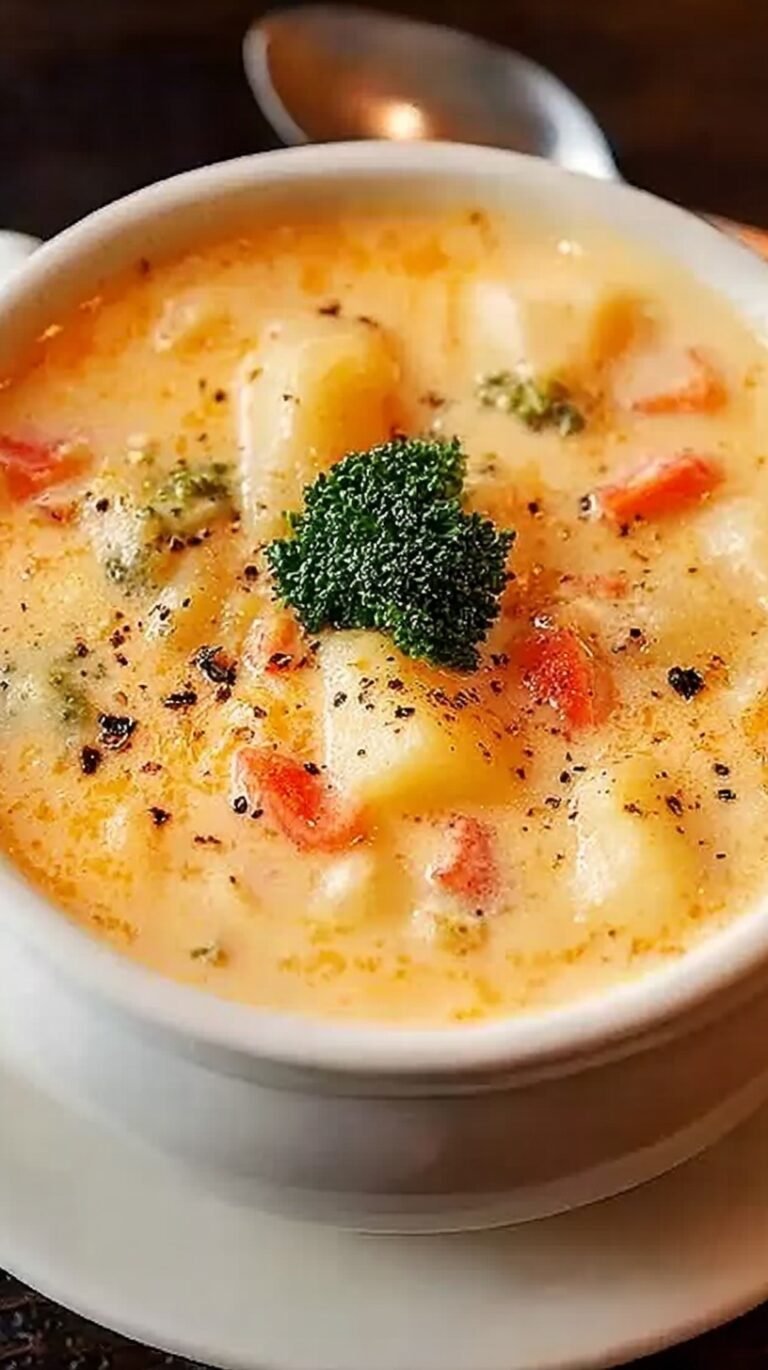 A steaming bowl of creamy potato cheese soup topped with fresh parsley and extra cheddar cheese.