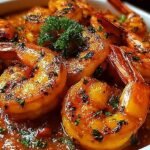 Plated Spicy Voodoo Shrimp over toasted cornbread with a creamy dark lager sauce and fresh chives.