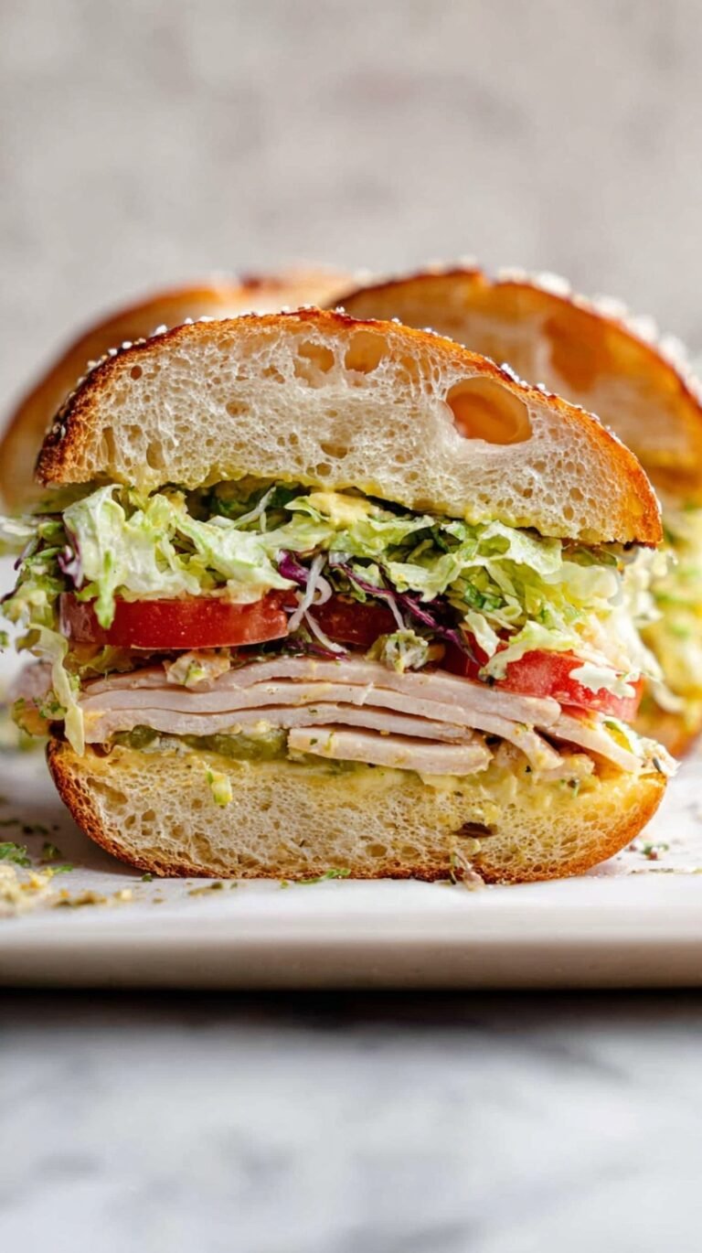 A toasted Italian grinder sandwich piled high with a creamy shredded lettuce salad and melted cheese.