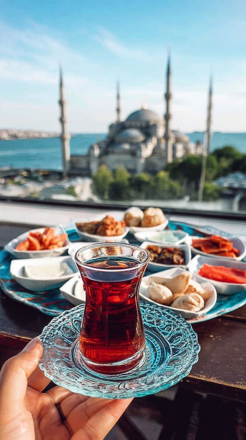 A beautiful view of the Blue Mosque in Istanbul during a sunny spring day.