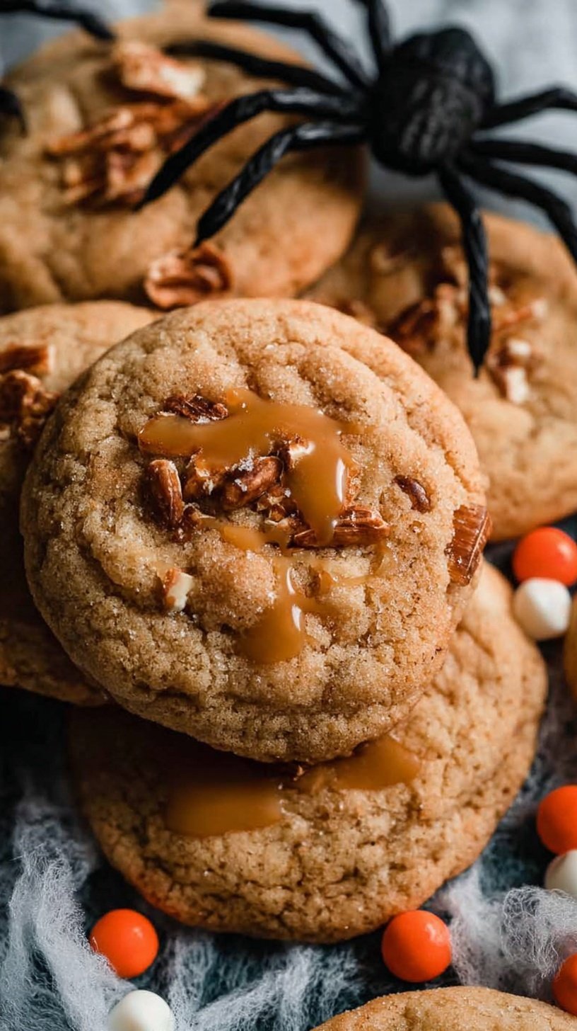 Golden brown butterscotch cookies on a cooling rack with butterscotch chips scattered around.
