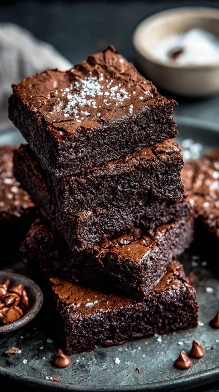 Close up of sliced fudgy chocolate brownies with a crackly top on a cooling rack