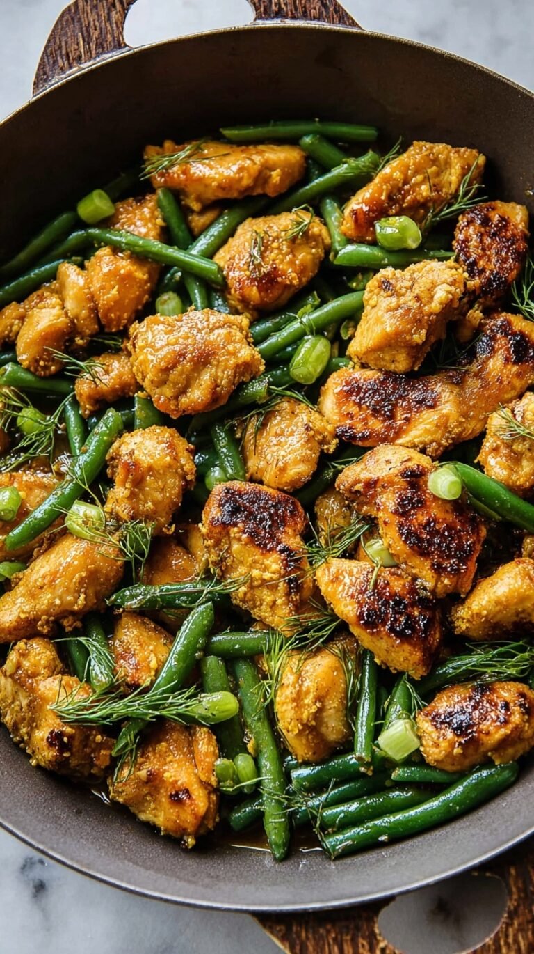 Pan-seared chicken pieces coated in a golden turmeric and hot honey glaze with sliced scallions.