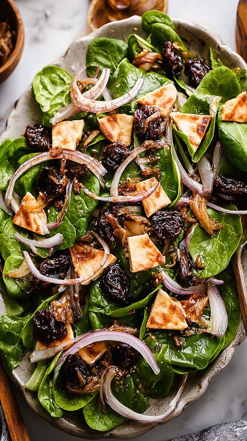 A fresh baby spinach salad with sliced Medjool dates and golden pita chips