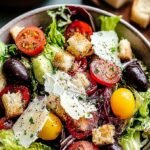 A fresh Italian garden salad in a large bowl with romaine, tomatoes, and parmesan cheese.