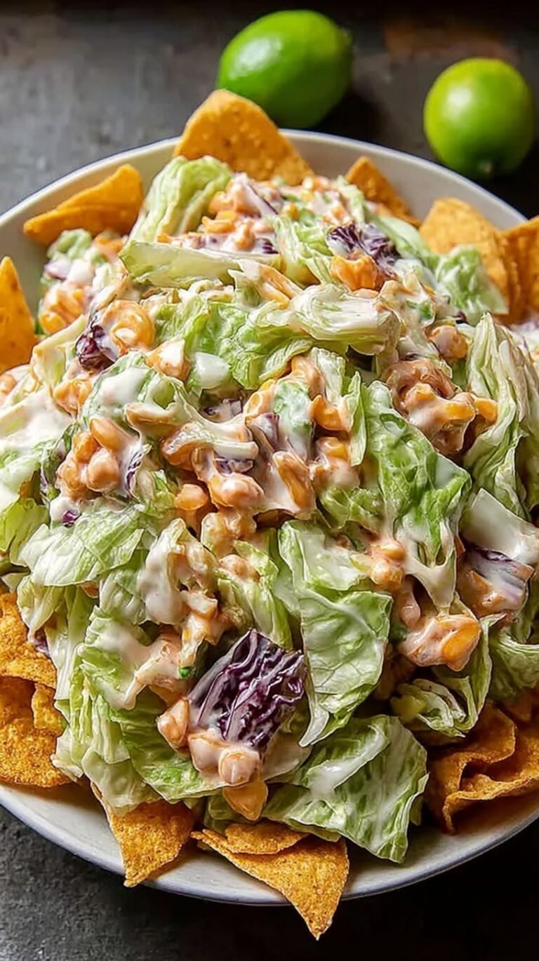 A cast iron skillet filled with beef and cabbage mixture topped with melted cheese and Frito chips