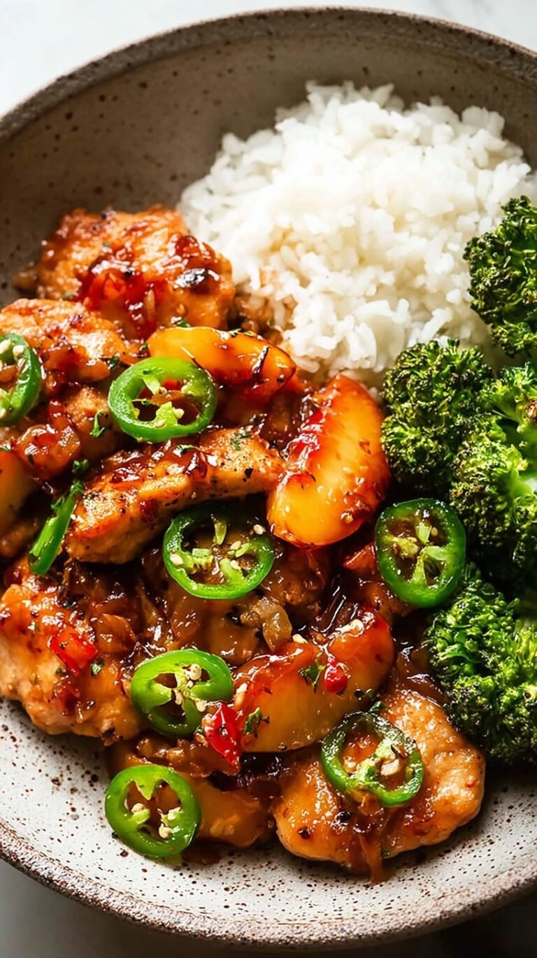 Golden pan-seared chicken breasts coated in a glossy peach and jalapeno glaze garnished with fresh cilantro