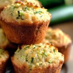 A basket of golden brown Classic Zucchini Muffins on a kitchen counter
