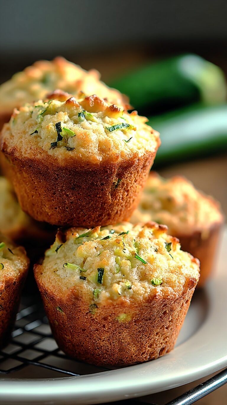 A basket of golden brown Classic Zucchini Muffins on a kitchen counter