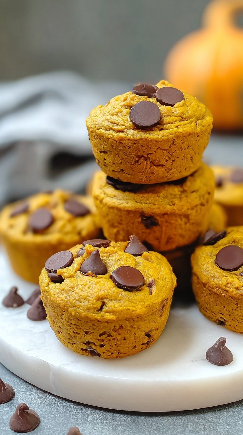 A batch of golden gluten-free pumpkin muffins with melted chocolate chips in a muffin tin