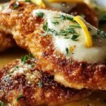 Golden brown crispy chicken cutlets garnished with fresh parsley and lemon wedges on a white plate.